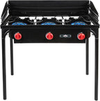 Hike Crew Cast Iron 3-Burner Outdoor Gas Stove | 225,000 BTU Portable Propane Cooktop w/Blue Flame Control, Removable Legs, Temperature Control Knobs, Wind Panel, Hose, Regulator & Storage Carry Case