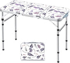 Folding Camping Table 3ft Portable Pinic Table Adjustable Height Small Card Table Aluminum Foldable Lightweight with Carry Handle for Outdoor Indoor Hiking Camp BBQ Beach (Misty Lilac)