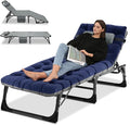 Camping Cot, Adjustable 4-Position Adults Reclining Folding Chaise with Pillow, Outdoor Portable Lounge Chair Sleeping Cots Bed, Perfect for Camping, Pool, Beach, Patio, Navy Blue