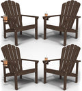Stackable Adirondack Chair Set of 4, HDPE All-Weather Adirondack Chairs - Durable and Space Saving, Plastic Outdoor Fire Pit Chairs with Cup Holder,Brown