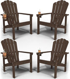 Stackable Adirondack Chair Set of 4, HDPE All-Weather Adirondack Chairs - Durable and Space Saving, Plastic Outdoor Fire Pit Chairs with Cup Holder,Brown