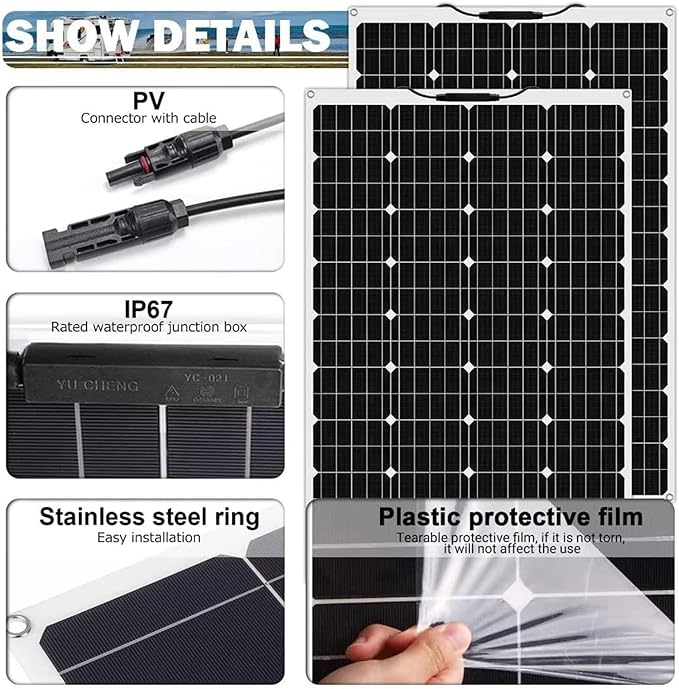 800 Watt Flexible Solar Panel for RV, 2 × 400 Watt 12 Volt Solar Power Panel Kit with 40A Solar Charge Controller & Inverter Monocrystalline Solar Panels for Camping Off Grid Battery Charging Boat