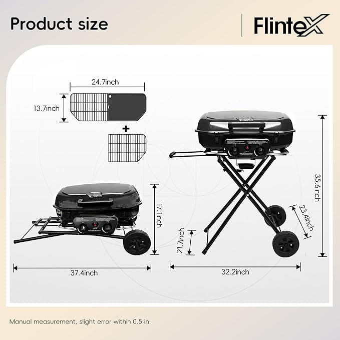 2-Burner Portable Propane Gas Grill, 2-in-1 Camping Propane Grill with Porcelain-Enameled Griddle & Grill Grate for Outdoor Camping Picnics Backyard Cooking, Black