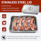 Stainless Steel Grill Prep with Lids –Serve Tray Grill Carry System for Large Food Prep, Marinating Containers, Oven Roasting, and Serving