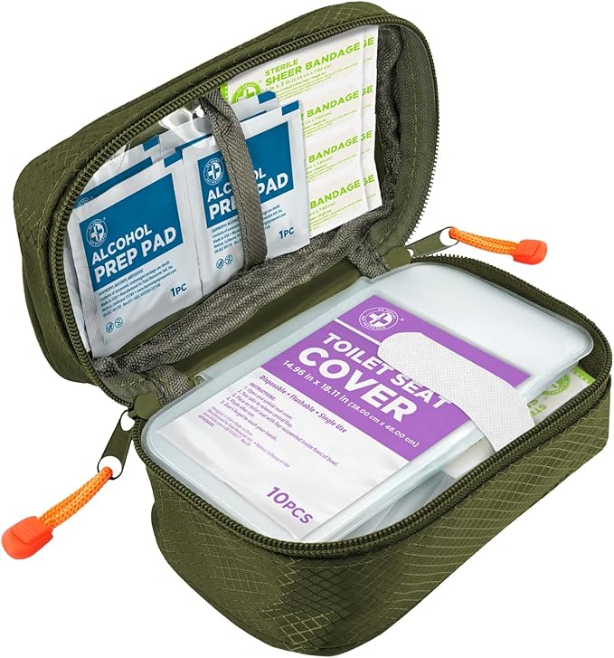 Be Smart Get Prepared 125 Pieces Travel First aid kit, Carry-on Travel Essentials– PPE, Camping, Hiking, Road Trips, On-The-Go
