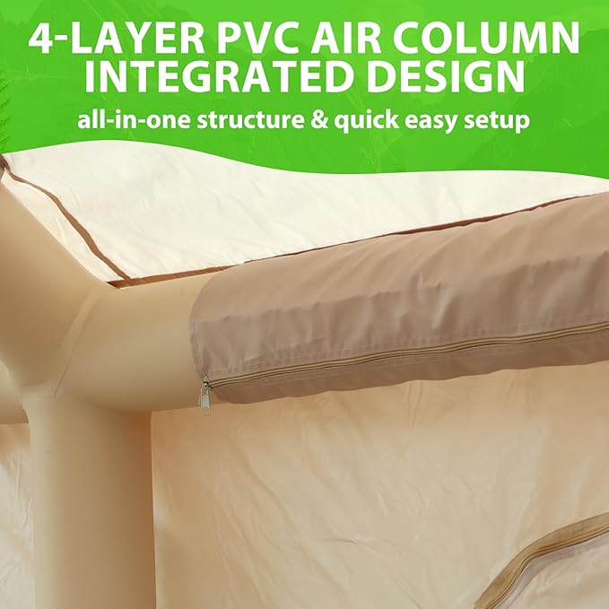 Nice C Inflatable Tent for Camping, Glamping Tent for Adults, Blow Up Tents, with Air Pump, 2-in-1 Air Valve, Chimney Opening, Waterproof, Windproof, Easy Set Up