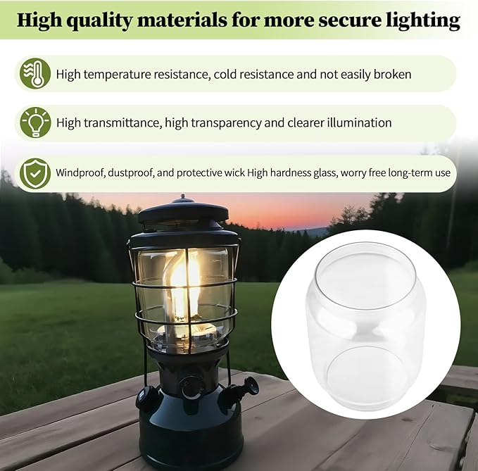 Clear Lantern Globe Compatible with Coleman Northstar Lanterns 2000/2500 2000-043C (Transparent)– Includes 2 Lantern Mantles
