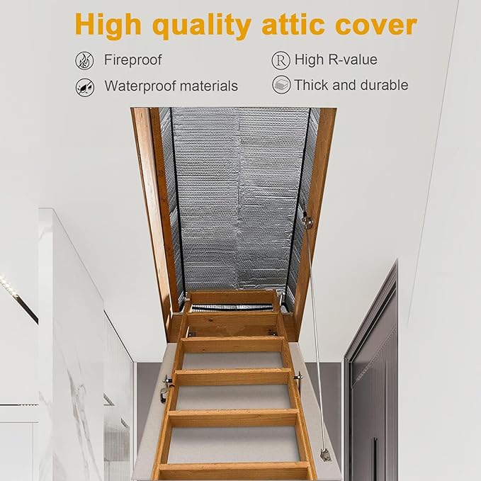DGSL Attic Stairway Insulation Cover - Premium Energy Saving Attic Stairs Door Ladder Insulator Pull Down Tent with Zipper 25 in x 54 in x 11In (2 pcs Attic Cover)