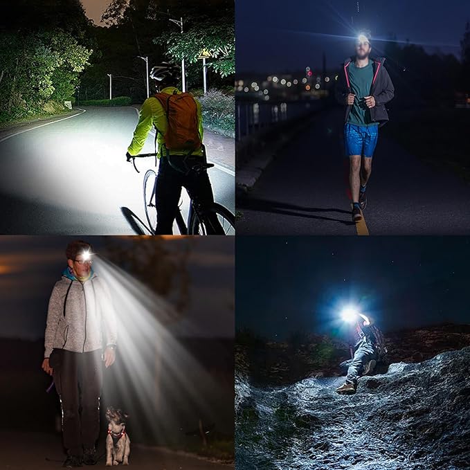 Headlamp Rechargeable 2600mAh Hard Hat Light,1000LM Forehead LED Flashlight Lightweight, Heavy-Duty, IPX4 Waterproof for Camping, Running, Work, Hiking, Fishing(2pcs)