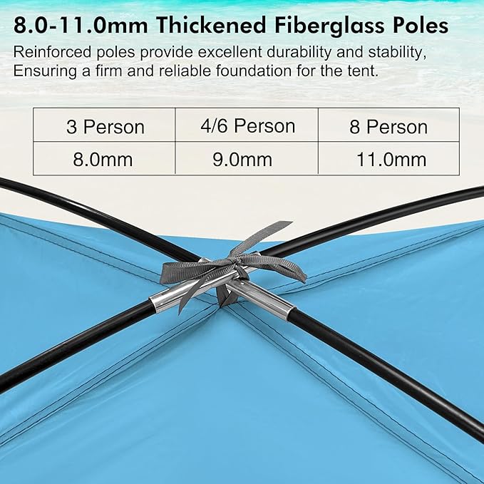 WhiteFang Beach Tent Anti-UV Portable Sun Shade Shelter for 3 Person, Extendable Floor with 3 Ventilating Mesh Windows Plus Carrying Bag, Stakes and Guy Lines (Blue)