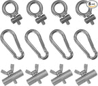 8Pcs Awning Rail Stoppers 6mm/8mm with 4 Carabiner Hooks, Stainless Steel End Stoppers Camping Tent Equipment Awnings Accessories for Caravan Motorhome Camperva