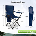 Portable Camping Chair 2 Pack, Folding Outdoor Chair with Cup Holder & Side Pocket for Camping, Hiking, Picnic, Beach (Navy Blue)