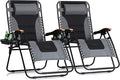 MFSTUDIO Zero Gravity Chairs Set of 2, XL Oversized Outdoor Anti Gravity Chair, Patio Lounge Folding Adjustable Chair with Cup Holder & Padded Headrest, Support 400lbs,Grey