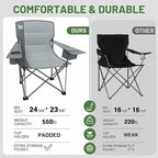 Timber Ridge Oversized Folding Camping Chair for Adults, Support 550 LBS Heavy Duty Chairs with Cup Holder Side Pocket for Camping, Lawn, Picnic, 2 Pack(Grey)