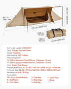 VEVOR Hot Tent, Camping Tipi Hot Tents with Stove Jack, Portable Winter Camping Tents with Snow Skirt, Easy Setup, Waterproof 4 Season Shelter Tents for Fishing Backpacking