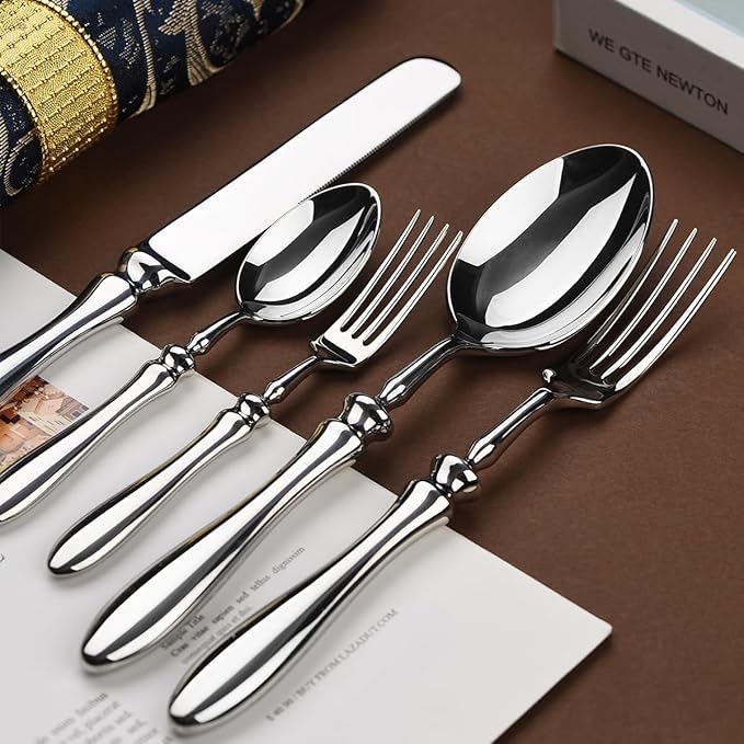 Silverware Flatware Cutlery Set， 5/20/30/40 Pieces 304 Stainless Steel Knives and Forks， High-end Steakhouse Dining Knives， Forks and Spoons， Restaurant Home，Silver-6Set-30Pcs