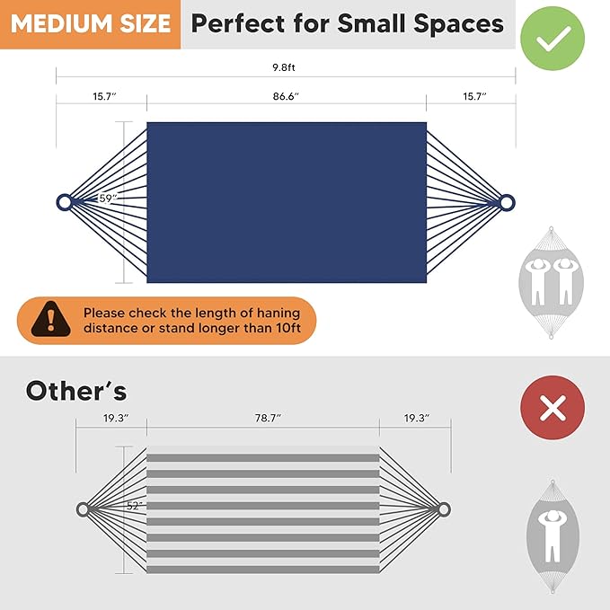 SUNCREAT Hammocks Outdoor Camping Double Hammock, 2 Person Outdoor Backyard Hammock, Navy