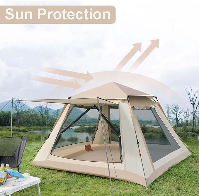 85x85x56 Inch Pop-Up Camping Tent for 2-4 Persons, Waterproof 4-Season Ultralight Backpacking Tent with 2 Doors, Instant Setup, Ventilated Dual Doors, Ideal for Hiking & Outdoor Activities