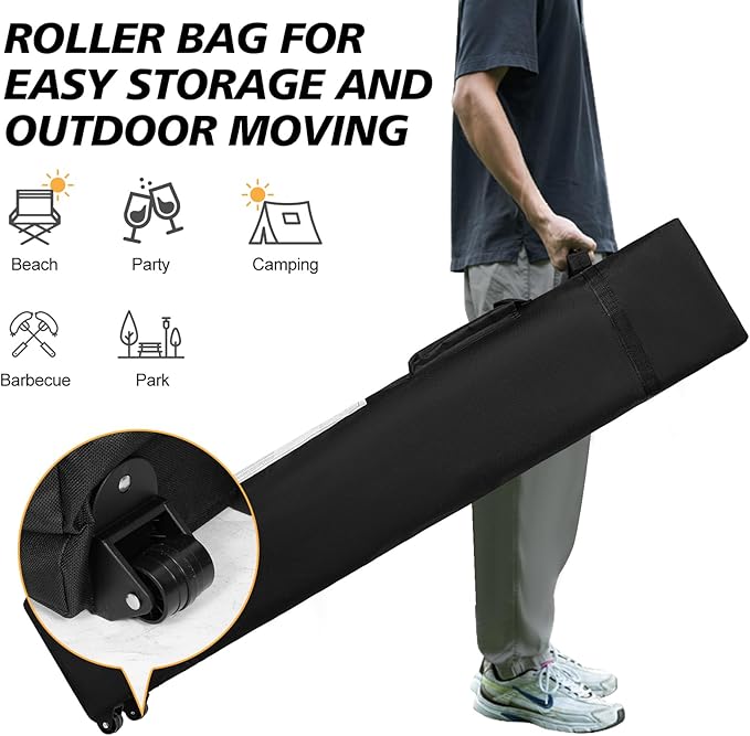 WEIZE Pop up Canopy Tent 10x10ft, 1-Button Push Setup, Instant Portable Shelter, Adjustable Height, Portable Roller Bag, 4 Weight Bags, Guy Ropes & Stakes Included, Black