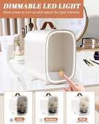 Mini Fridge for Bedroom, 4 Liter/6 Can Skincare Fridge With LED Mirror,12v AC/DC Cooler & Warmer Portable Small Refrigerator for Drinks, Makeup, Dorm, Office and Car(White)