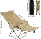 Dual Purpose Folding Camping Cot and Chair with Removable Footrest for Adults, Easy-to-Assemble Adjustable Sleeping Chair with Carry Bag for Fishing, Hiking, Travel, Home (Khaki)