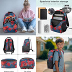 1st Grade Backpack Boys Truck Backpack and Lunch Box Set Boys Lightweight 17 Inch Elementary Back to School Supplies Daypack Bag