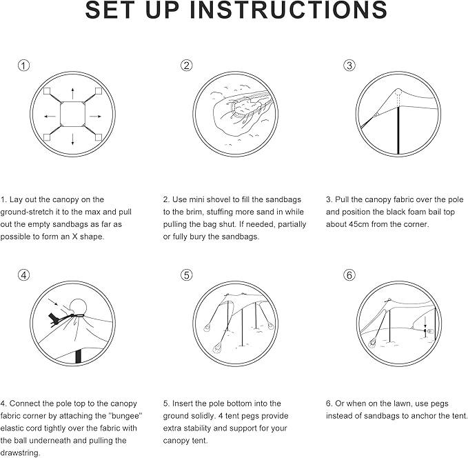 Beach Tent, Beach Canopy Sun Shade Sail UPF 50+, Portable 10×10 FT Camping Sun Shelter with Sandbags, Poles, Ground Pegs and Anti-Wind Ropes for Outdoor, Backyard, Picnics, Sport, Fishing