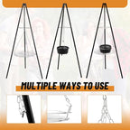 Maxdot Camping Tripod Dutch Oven for Camp Fire Cooking Equipment, 4 Quart Cast Iron Dutch Oven with Lid, Adjustable Height Tripod Campfire Lantern Hanger, Grill Grate, Cap Remover for over Fire Pit