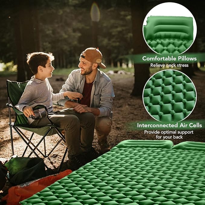 Lixada Inflatable Double Sleeping Pad with Pillow 2 Person Camping Air Mattress for Tent Outdoor Backpacking Traveling Hiking Picnic