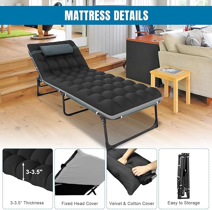Big RED Camping Sleeping Cot,5-Position Folding Cot,Lounge Chair with Mattress,Folding Sleeping Cot,Camping Cots for Adults, Heavy Duty Lounges Chairs for Outside, Beach, Lawn