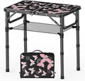 Small Camping Table, Vintage French Butterflies Pattern Folding Table, Adjustable Height, Lightweight & Portable Outdoor Picnic Table with Carry Handle for Patio, Living Room, Travel