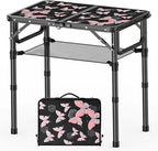 Small Camping Table, Vintage French Butterflies Pattern Folding Table, Adjustable Height, Lightweight & Portable Outdoor Picnic Table with Carry Handle for Patio, Living Room, Travel