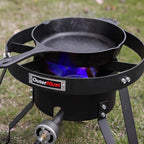 85000 BTU Camping Stove for Cast Iron Dutch Oven,Single Propane Burner with 10 PSI Regulator & Cast Iron Braided Holes, Heavy Duty Round Gas Stove for Outdoor Cooking & Camping