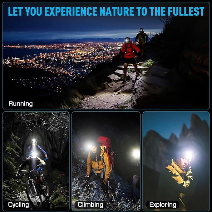 AMAKER LED Headlamp Rechargeable, 9000mAh Long Battery Head Lamp with 12 Modes, IPX7 Waterproof USB Rechargeable Headlight, Zoomable Headlamp for Adults, 90° Adjustable for Camping Hunting Climbing