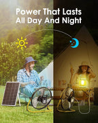 ZHULI 14" Solar Fan, Portable Battery Operated Floor Fan, Rechargeable Cordless Camping Fan, 30W Solar Panel, Hi-Velocity Brushless Motor, Metal Blade, USB Phone Charge, 8~60H Runtime, Quiet, Wireless