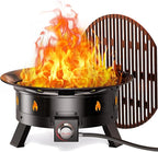 Ciays Large Propane Fire Pit 24 Inch, Gas Fire Pit with Grill Grate, Folding Legs, Hose Hooks, Propane Tank Holder, Cover & Carry Strap, Portable Outdoor Fire Pit for Camping, 58,000 BTU