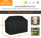 NettyPro Grill Cover for Outdoor Grill 64 inch, Waterproof Heavy Duty Gas BBQ Cover for Outside Weber, Char-Broil, Brinkmann, Jenn Air, Nexgrill 3-4 Burners Barbecue, Black