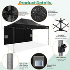 COBIZI 10x15 FT Heavy Duty Pop up Canopy with 4 Removable Sidewalls, Easy up Gazebo High Stability, All Weather Sunshade 100% Waterproof Outdoor Canopy Tents with Carry Bag, Black