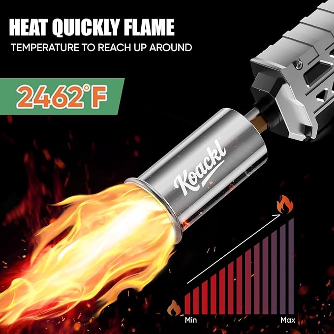 Powerful Propane Torch Gun, Kitchen Torch with Adjustable Flame, Flamethrower Blow Torch Gun Gas Welding Kits for BBQ, Searing, Camping & Charcoal Torch Lighter(Tank Not Included)