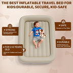 Inflatable Toddler Travel Bed - 53 Inches Portable Toddler Air Mattress with Four Safety Sides - High-Speed Pump and Carry Bag - Comfortable Mattress & Easy to Inflate and Deflate - Apricot
