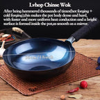 iron wok with lid,14 inch woks & stir-fry pans nonstick,chinese traditional pans for open fire,large cookwares,cooking,bbq,grill,camping,blue pre-seasoned round bottom wok (36cm)