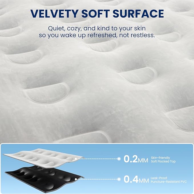 Queen Air Mattress with Built-in Pump, Heavy-Duty 800 lbs Support, 48-Hour Leak-Tested, Upgraded 3-Layer Protection PVC, 3 Min Fast Inflation, Portable Air Bed for Home, Guest & Camping