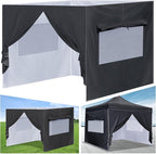 4Pcs Canopy Sidewall for 10x10 Canopy Frame Enclosure Wall with Mesh Window Replacement Side Wall for 10x10 Pop up Tent Outdoor Party, No Frame or Top(Black)
