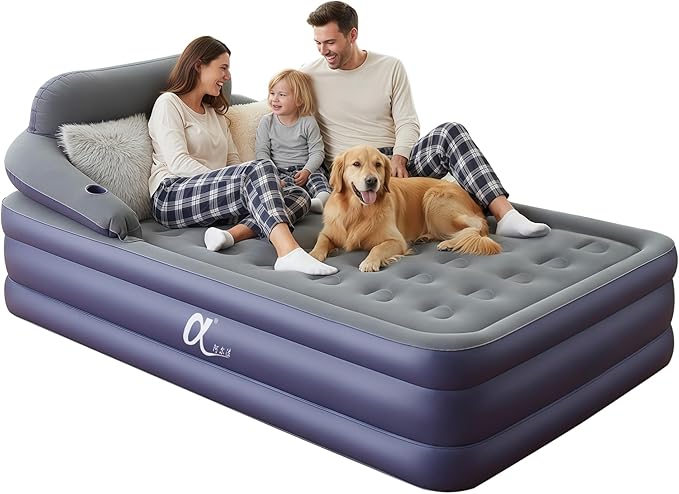 A-ER-FA Queen Air Mattress with Detachable Headboard and Cup Holder - 20 Height 700lbs Capacity Comfort Inflatable Bed for Guests Home Camping and Travel Durable Construction,Colchón Inflable,Air Bed