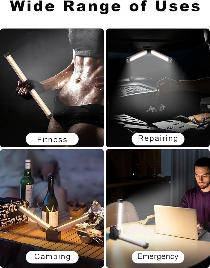 Gym Lamp, Portable Gym Lighting for Posing, Magnetic Work Light with Portable Charger, Gift for Men/Women, 180° Rotate Foldable with Hang Hook Camping Lamp, LED Handheld Flashlight-Rose