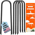 Eurmax USA 12 Inch Trampoline Stakes,Heavy Duty Ground Anchors,Trampoline Anchors,U Hook,Tent Stakes for High Wind,Ground Anchor Screw in,Yard Stakes,Galvanized Steel (4 Pack,Black)