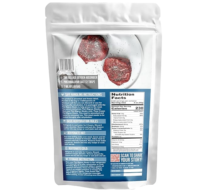 FREEZE MEAT Freeze-Dried Filet Mignon Steaks - Family Pack, 8.75 ounces, 10-Year Shelf Life, No Refrigeration Needed | Perfect for Backpacking, Camping, Emergencies, and Food Storage | Grass-Fed - Preserving Your Future