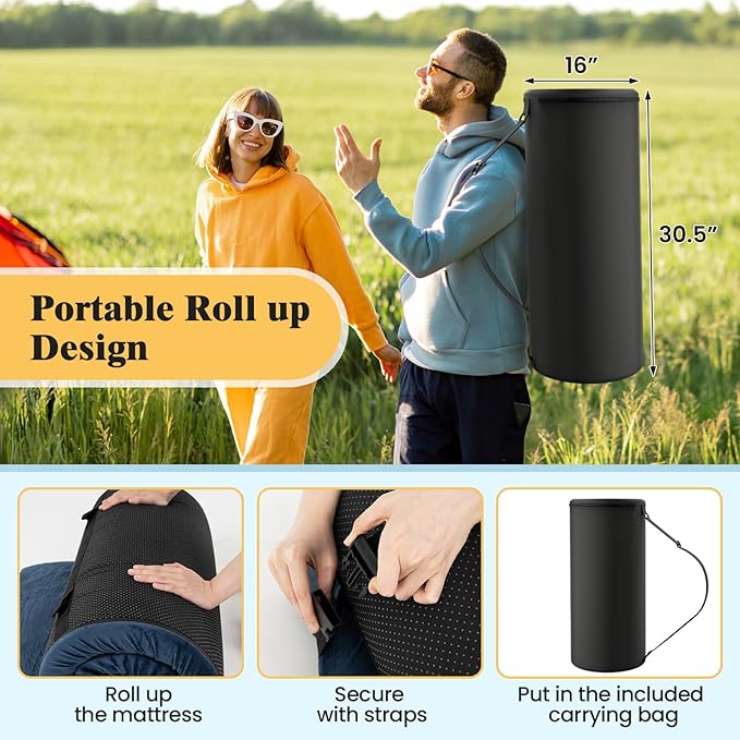 Goplus Memory Foam Camping Mattress, Portable Roll up Sleeping Pad w/Anti-Slip Bottom, Travel Bag, Single/Twin Waterproof Floor Mat, Guest Bed
