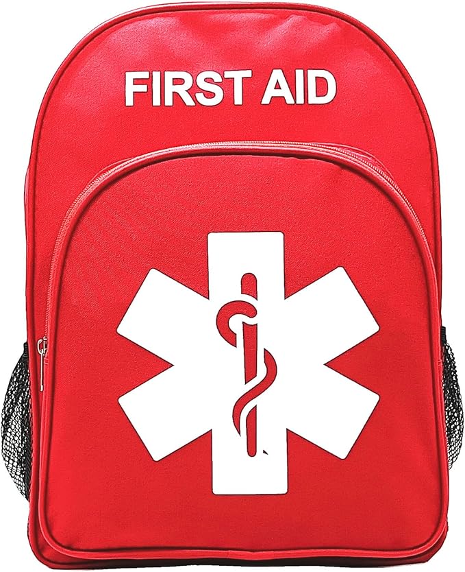 Red Emergency Bag First Aid Backpack Empty Medical Treatment First Responder Trauma Bags for Hiking Outdoors Travel Camping Pet Dog Cat Daycare (Red White)