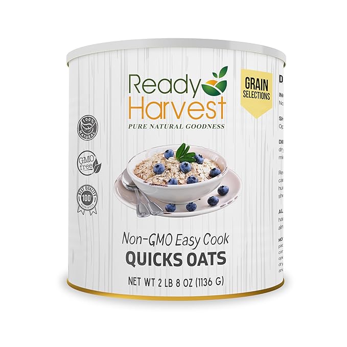 Ready Harvest Dehydrated Quick Oats Whole Foods for Emergency Food Storage, Camping Supplies, and Survival Kits | Sealed Fresh in #10 Can | 20 Year Shelf Life | 1 Can